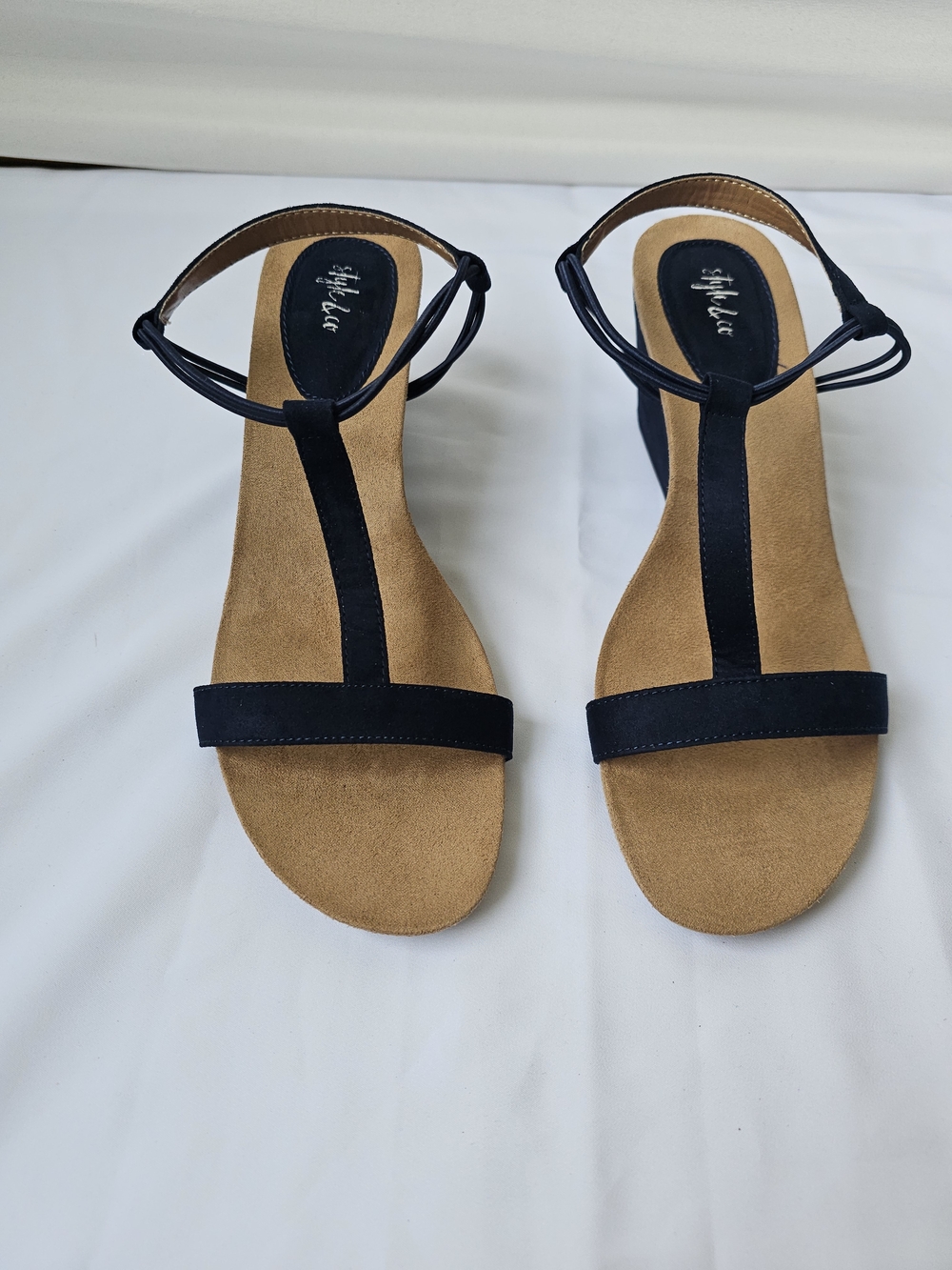 Style & Co. Mulan Wedge Sandals – Navy Blue (T-Strap) - Picture 2 of 16